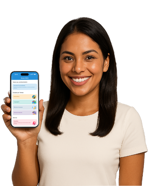 Pessoa segurando celular com o app Simulador Enem