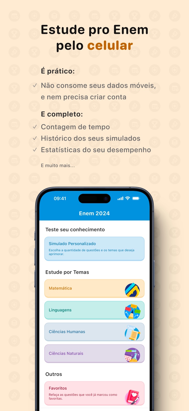 Tela inicial do app mostrando seleção de anos do Enem
